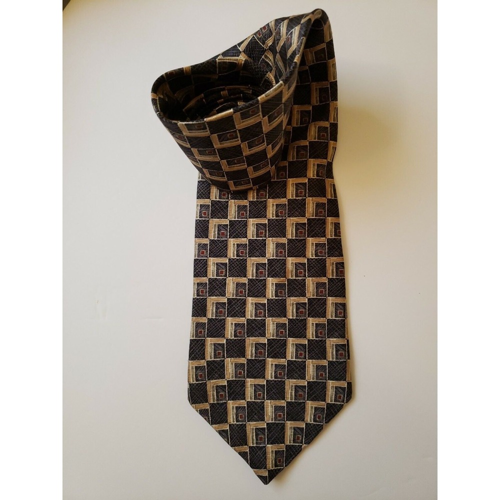 Kenneth Cole New York Men's Neck Tie Black Tan Business Made in USA